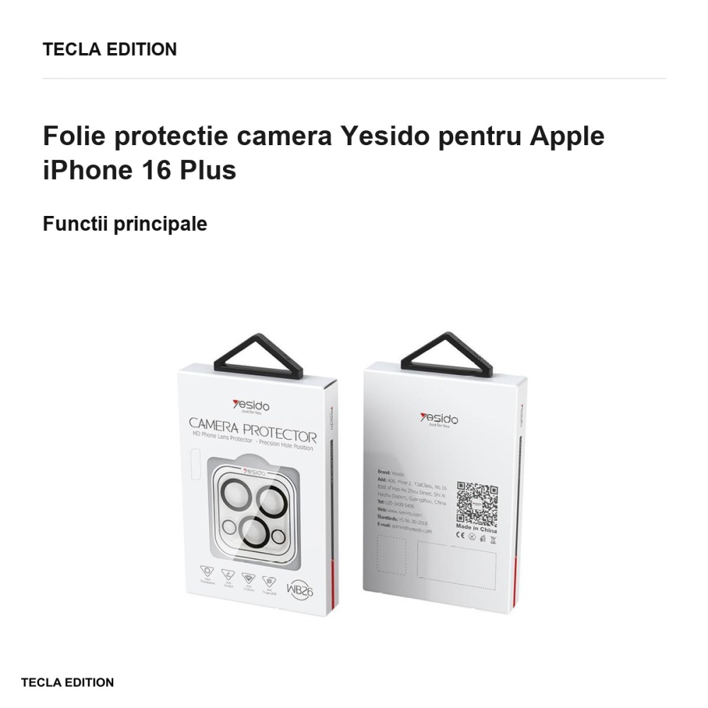 Folie protectie camera Yesido pentru Apple iPhone 16 Plus [2]