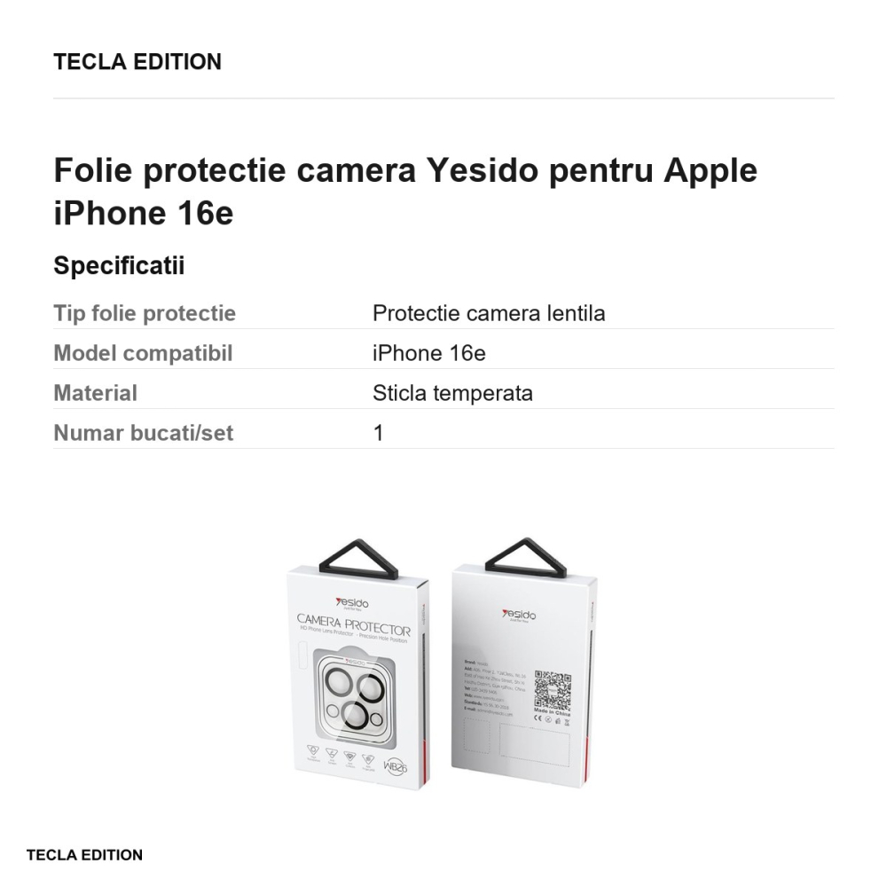 Folie protectie camera Yesido pentru Apple iPhone 16e [3]