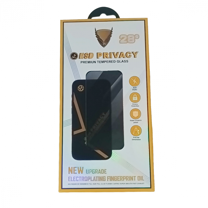 Folie sticla securizata ESD Premium Privacy 28°, pentru Xiaomi Redmi 13C 4G / 5G, HD Ultra, 9H, Anti Spy, in blister [1]