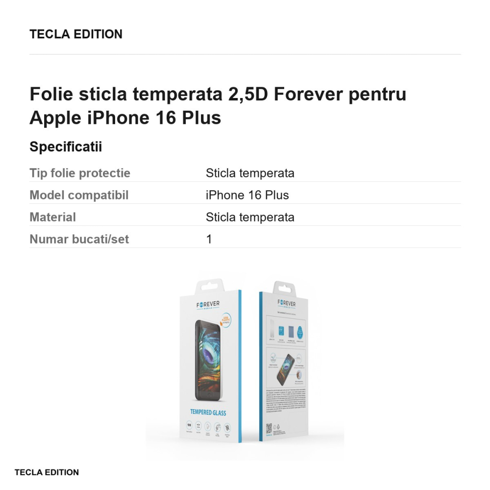 Folie sticla temperata 2,5D Forever pentru Apple iPhone 16 Plus [3]