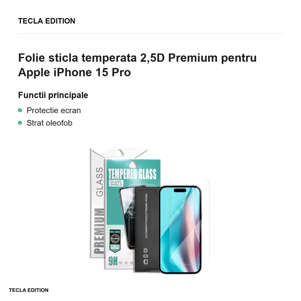 Folie sticla temperata 2,5D Premium pentru Apple iPhone 15 Pro [2]
