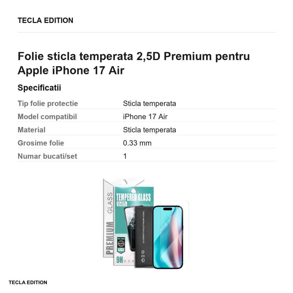 Folie sticla temperata 2,5D Premium pentru Apple iPhone 17 Air [3]