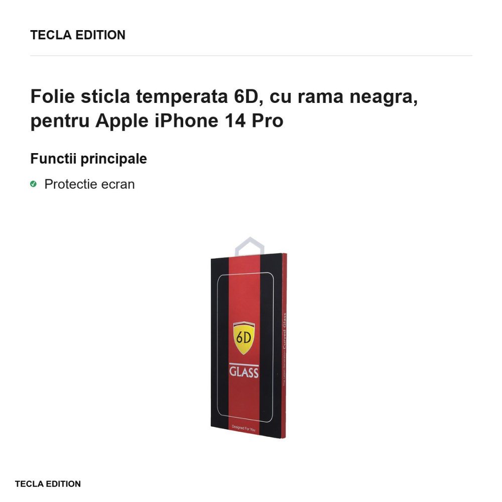 Folie sticla temperata 6D, cu rama neagra, pentru Apple iPhone 14 Pro [2]