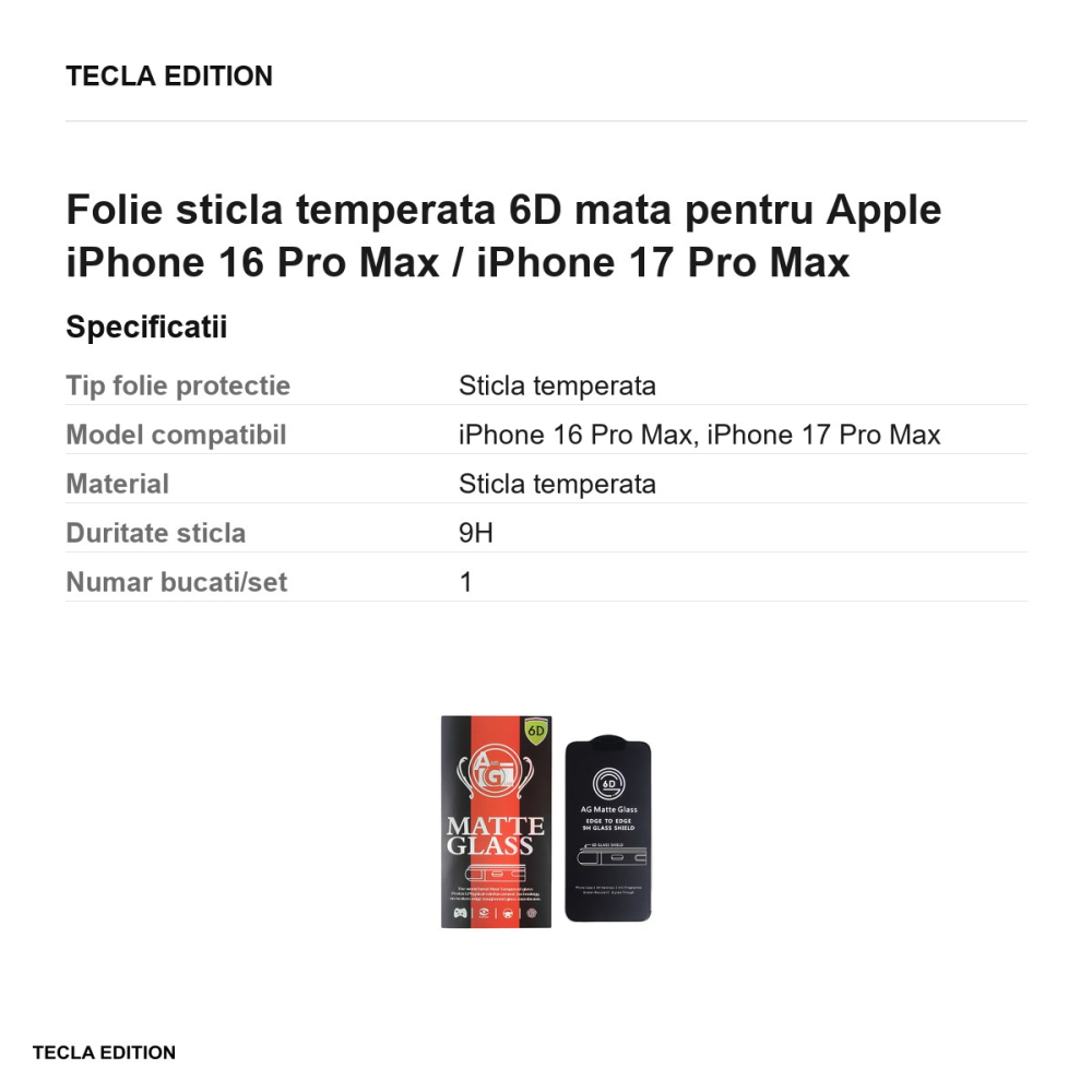 Folie sticla temperata 6D mata pentru Apple iPhone 16 Pro Max / iPhone 17 Pro Max [3]