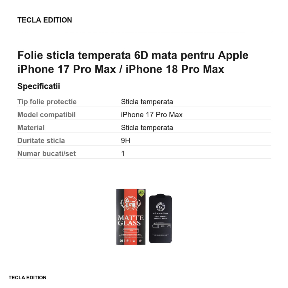 Folie sticla temperata 6D mata pentru Apple iPhone 17 Pro Max / iPhone 18 Pro Max [3]