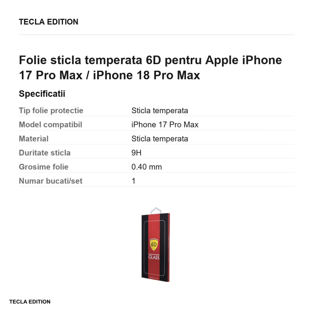Folie sticla temperata 6D pentru Apple iPhone 17 Pro Max / iPhone 18 Pro Max [3]