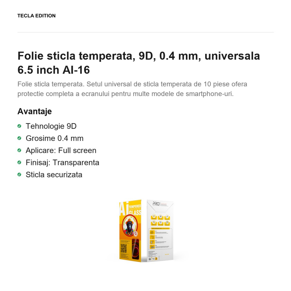 Folie sticla temperata, 9D, 0.4 mm, universala 6.5 inch AI-16 [2]