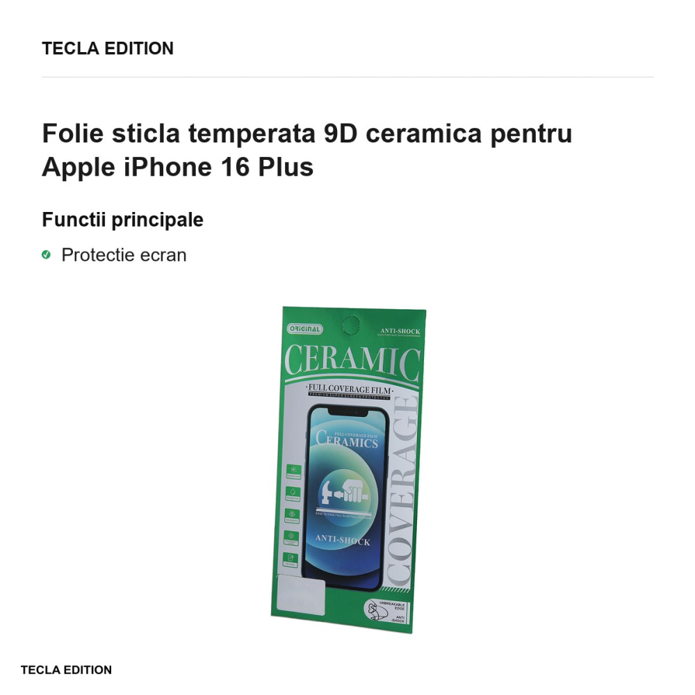 Folie sticla temperata 9D ceramica pentru Apple iPhone 16 Plus [2]