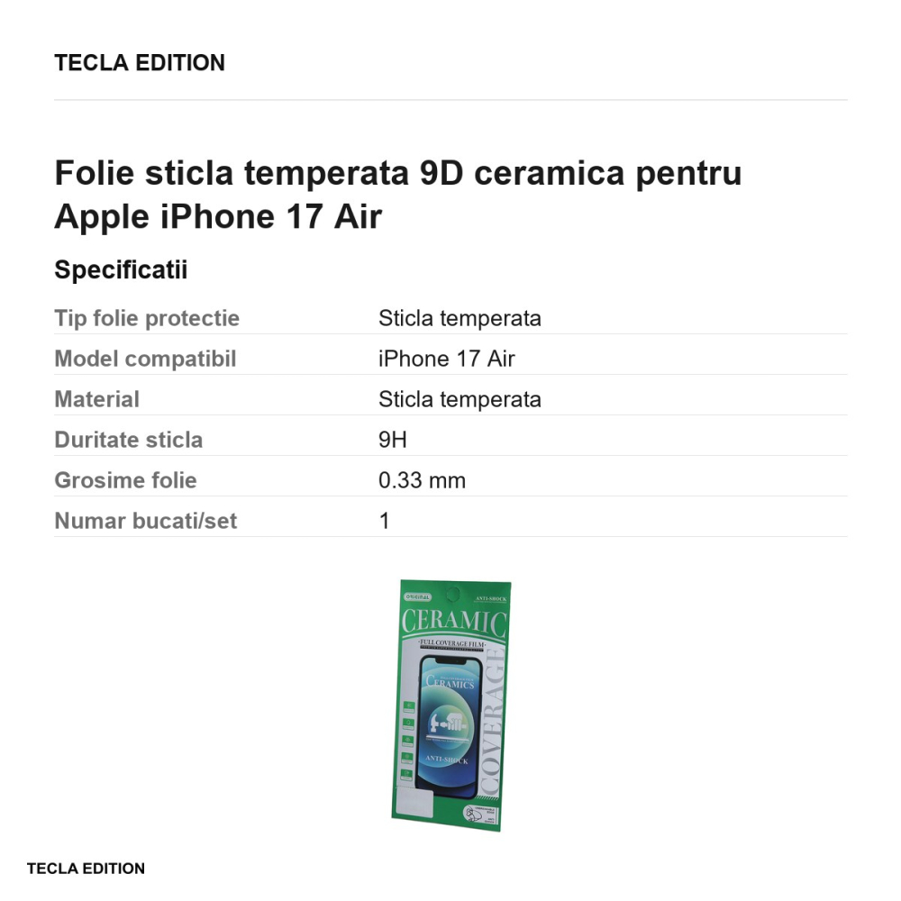 Folie sticla temperata 9D ceramica pentru Apple iPhone 17 Air [3]
