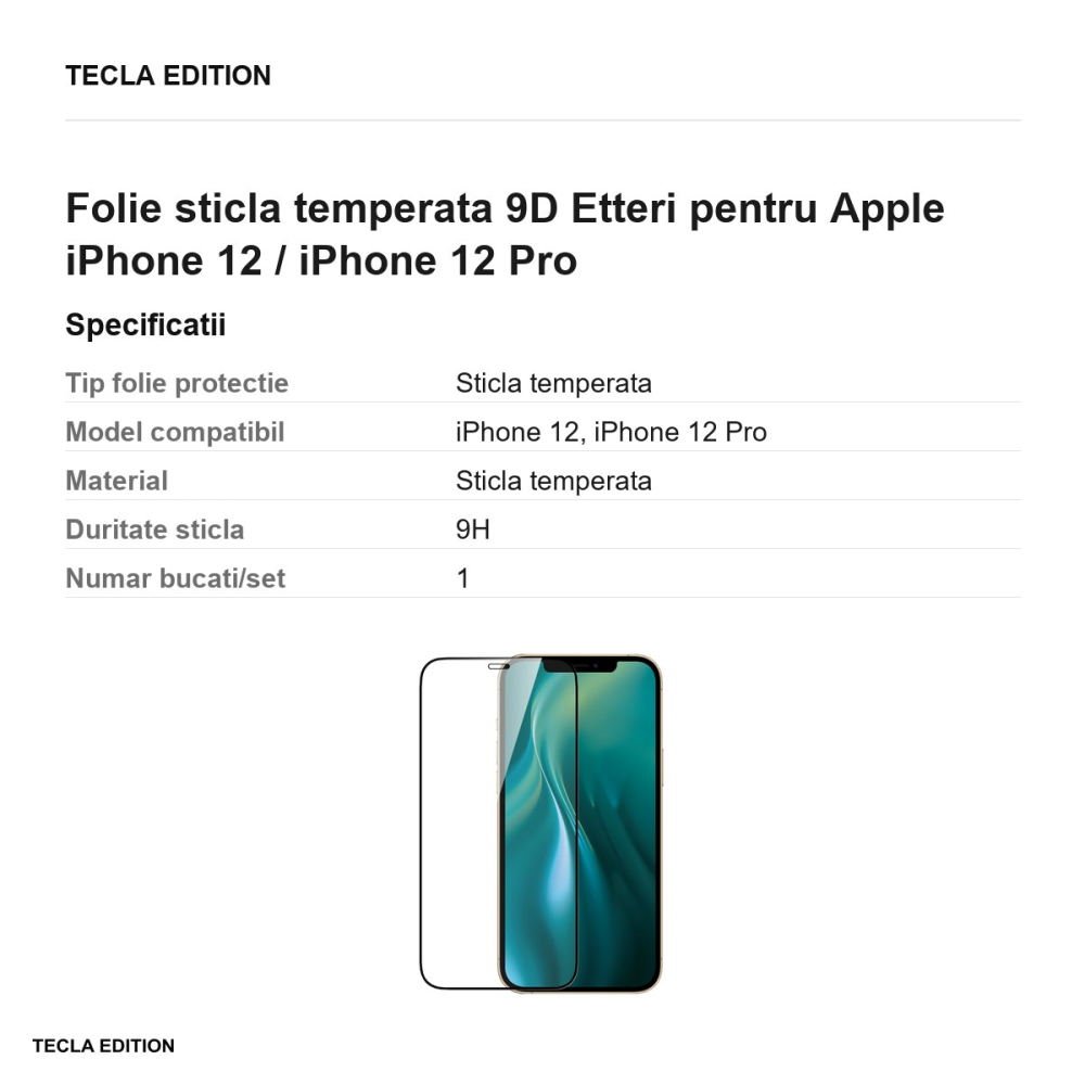 Folie sticla temperata 9D Etteri pentru Apple iPhone 12 / iPhone 12 Pro [3]