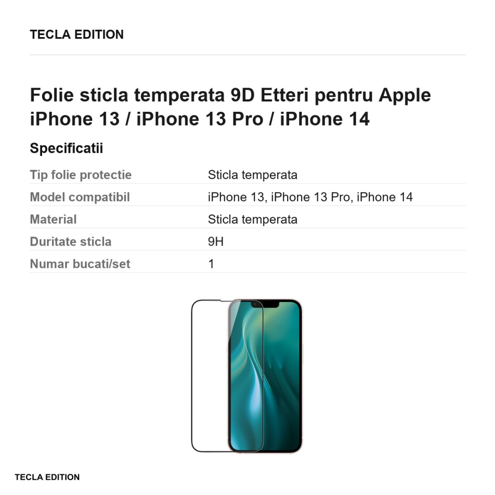 Folie sticla temperata 9D Etteri pentru Apple iPhone 13 / iPhone 13 Pro / iPhone 14 [3]