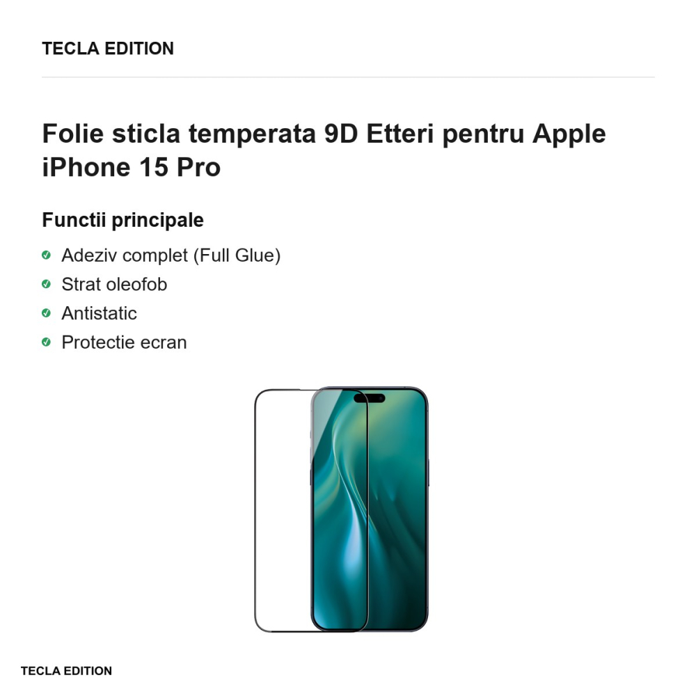 Folie sticla temperata 9D Etteri pentru Apple iPhone 15 Pro [2]