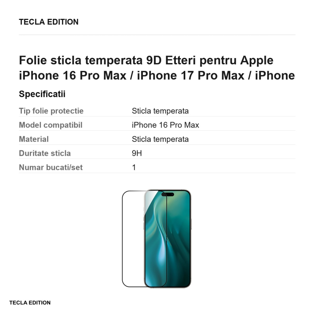 Folie sticla temperata 9D Etteri pentru Apple iPhone 16 Pro Max / iPhone 17 Pro Max / iPhone 18 Pro Max [3]