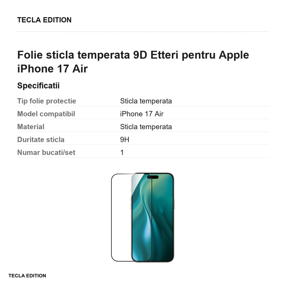 Folie sticla temperata 9D Etteri pentru Apple iPhone 17 Air [3]