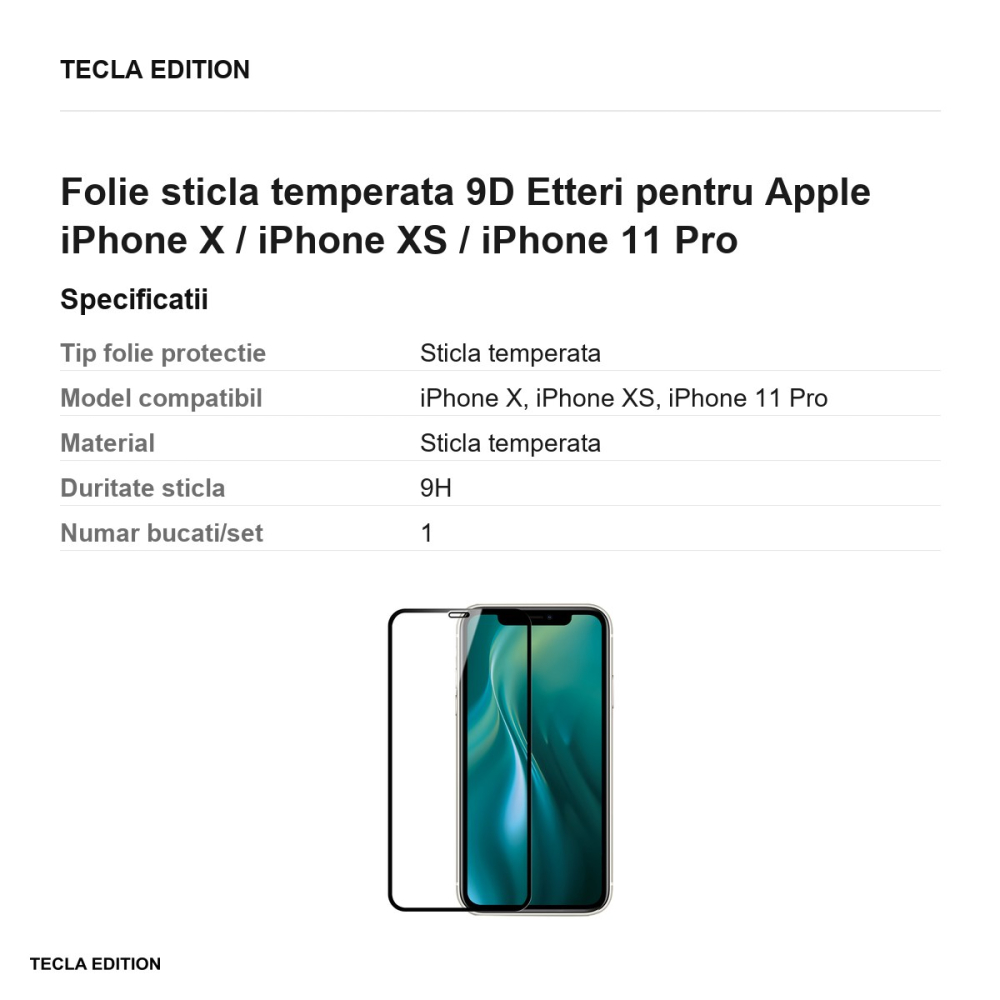 Folie sticla temperata 9D Etteri pentru Apple iPhone X / iPhone XS / iPhone 11 Pro [3]