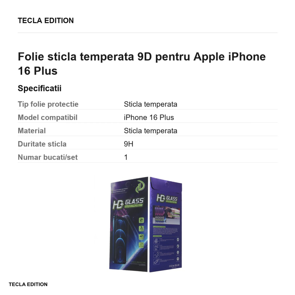 Folie sticla temperata 9D pentru Apple iPhone 16 Plus [3]