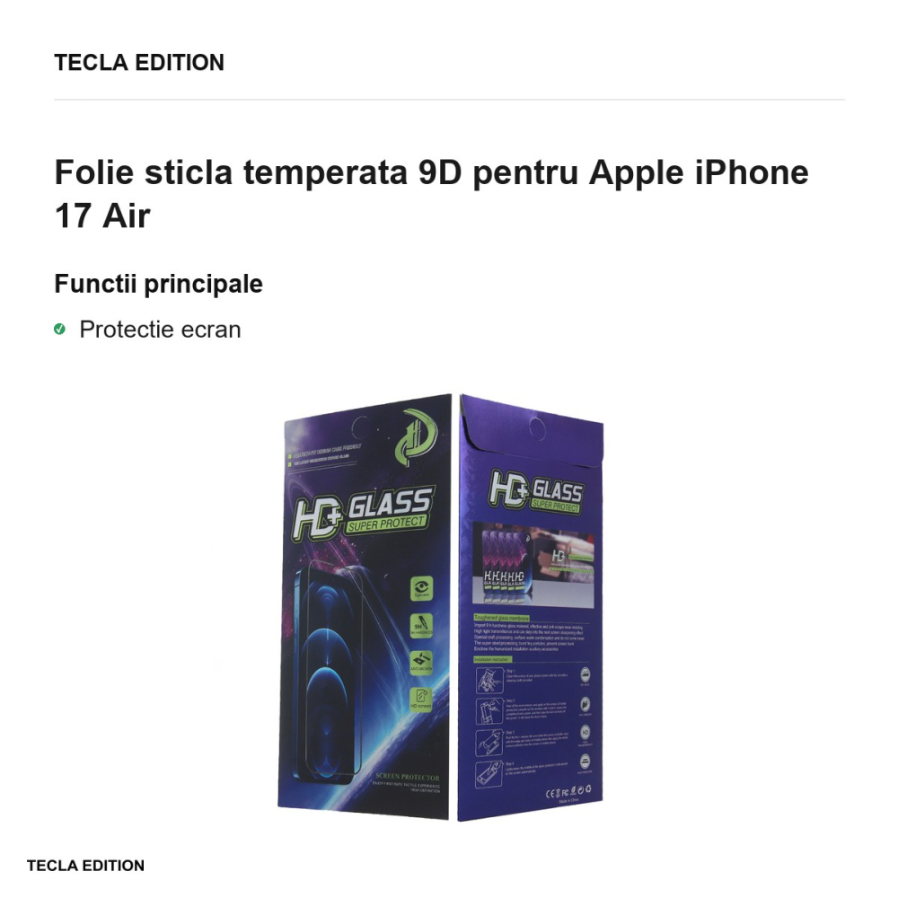 Folie sticla temperata 9D pentru Apple iPhone 17 Air [2]
