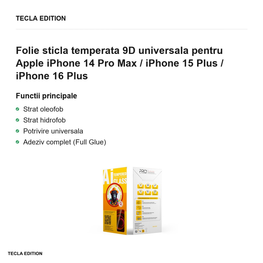 Folie sticla temperata 9D universala pentru Apple iPhone 14 Pro Max / iPhone 15 Plus / iPhone 16 Plus [2]