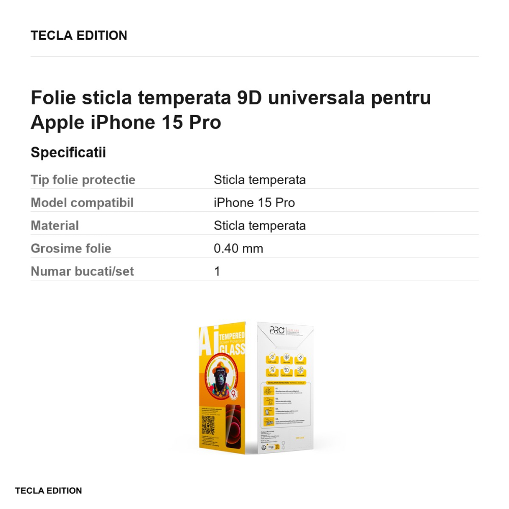 Folie sticla temperata 9D universala pentru Apple iPhone 15 Pro [3]