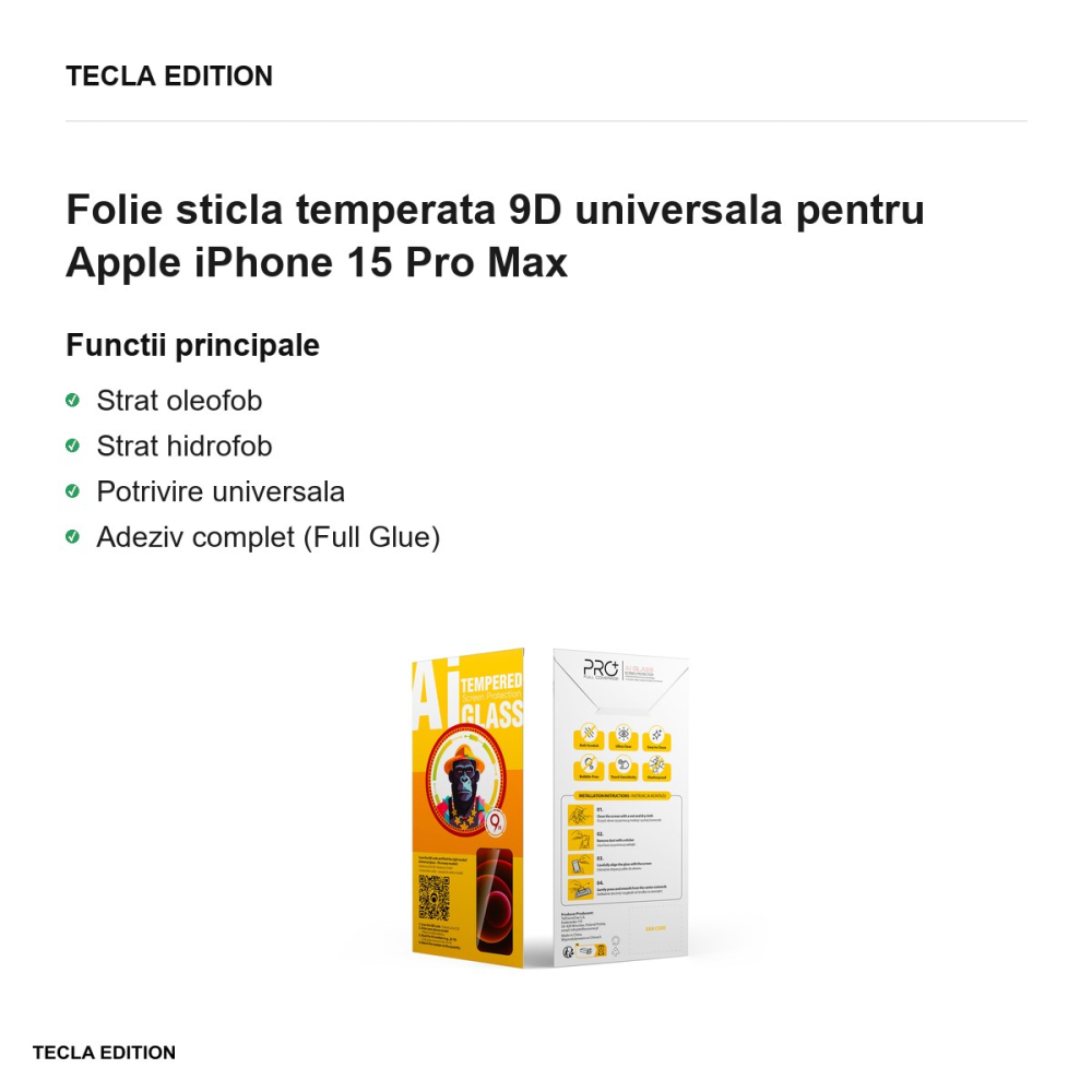 Folie sticla temperata 9D universala pentru Apple iPhone 15 Pro Max [2]