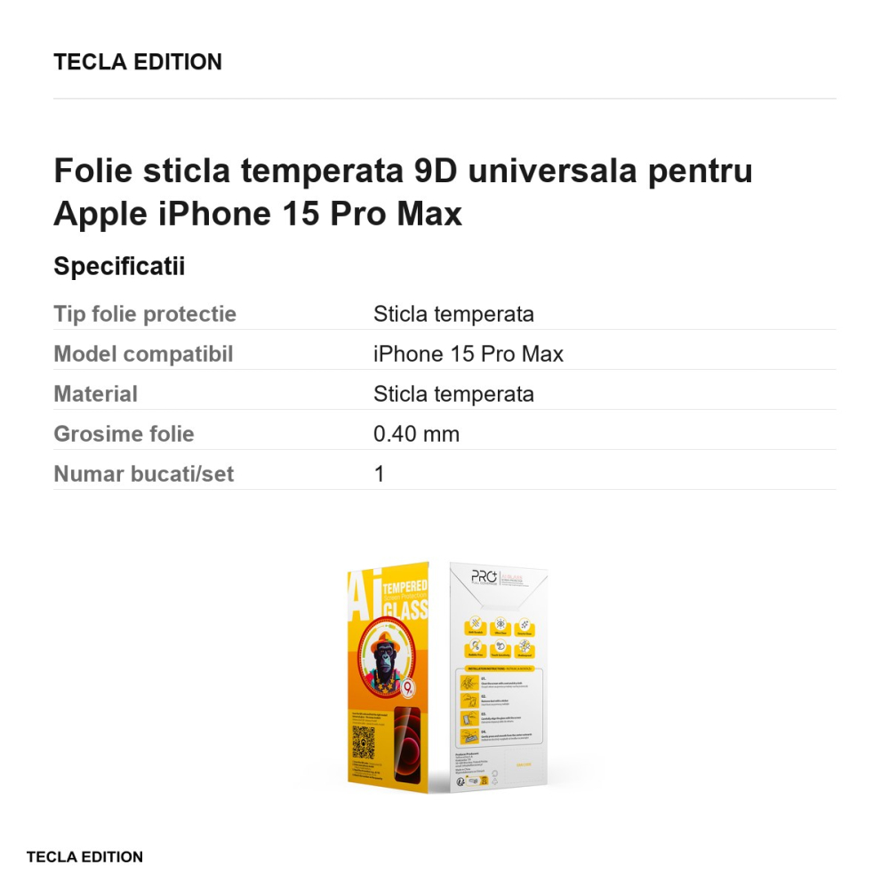 Folie sticla temperata 9D universala pentru Apple iPhone 15 Pro Max [3]