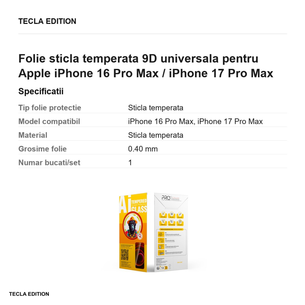 Folie sticla temperata 9D universala pentru Apple iPhone 16 Pro Max / iPhone 17 Pro Max [3]