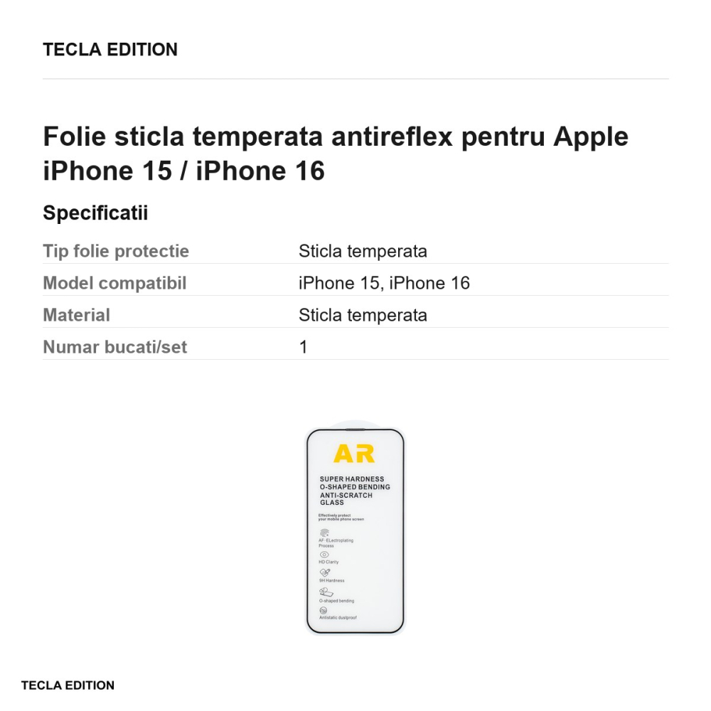 Folie sticla temperata antireflex pentru Apple iPhone 15 / iPhone 16 [3]