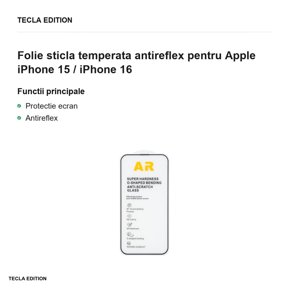 Folie sticla temperata antireflex pentru Apple iPhone 15 / iPhone 16 [2]