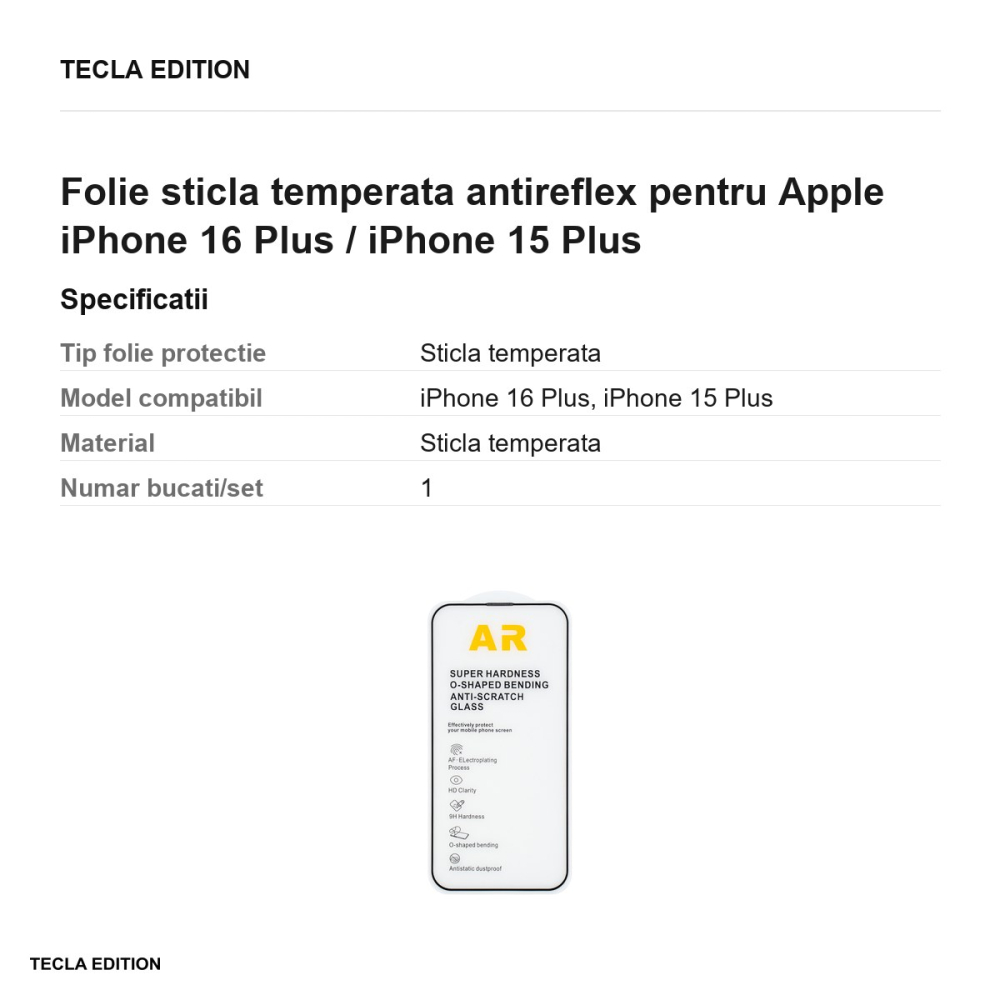 Folie sticla temperata antireflex pentru Apple iPhone 16 Plus / iPhone 15 Plus [3]