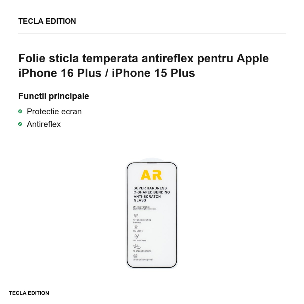 Folie sticla temperata antireflex pentru Apple iPhone 16 Plus / iPhone 15 Plus [2]