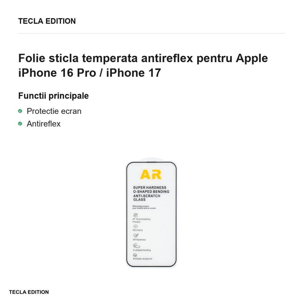 Folie sticla temperata antireflex pentru Apple iPhone 16 Pro / iPhone 17 [2]