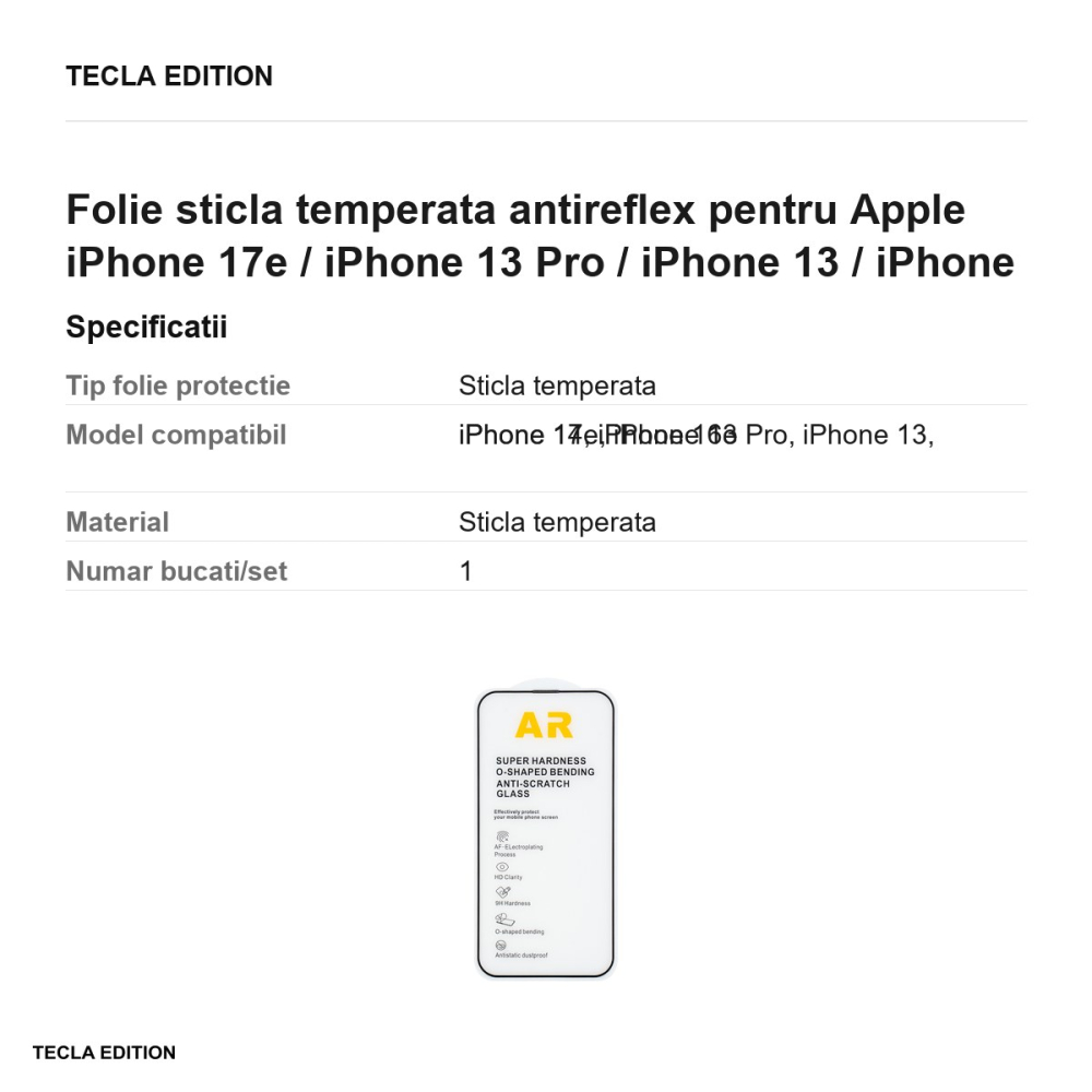 Folie sticla temperata antireflex pentru Apple iPhone 17e / iPhone 13 Pro / iPhone 13 / iPhone 14 / iPhone 16e [3]