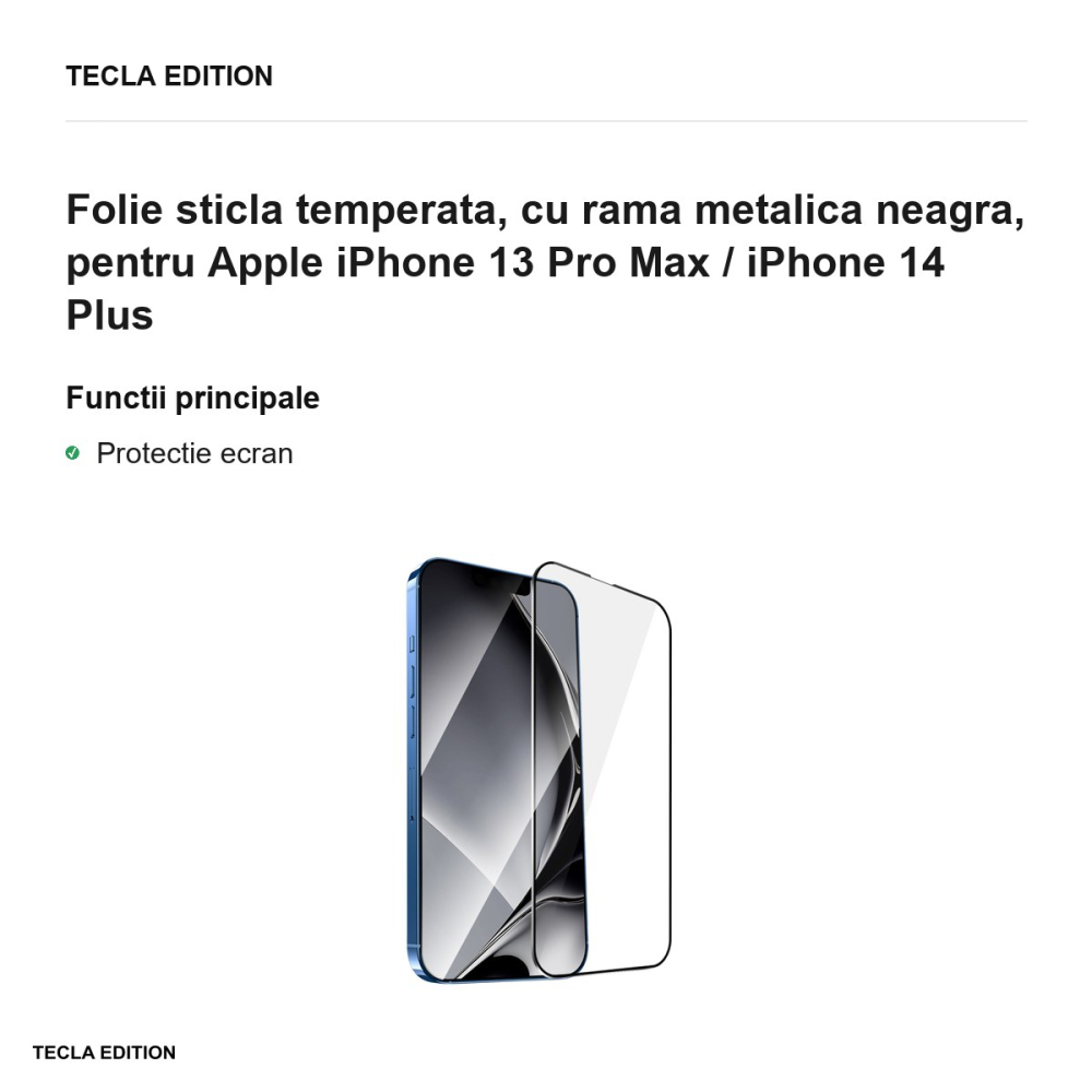 Folie sticla temperata, cu rama metalica neagra, pentru Apple iPhone 13 Pro Max / iPhone 14 Plus [2]