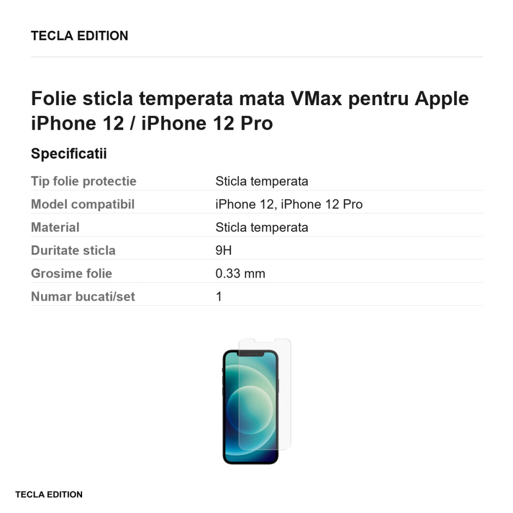 Folie sticla temperata mata VMax pentru Apple iPhone 12 / iPhone 12 Pro [3]