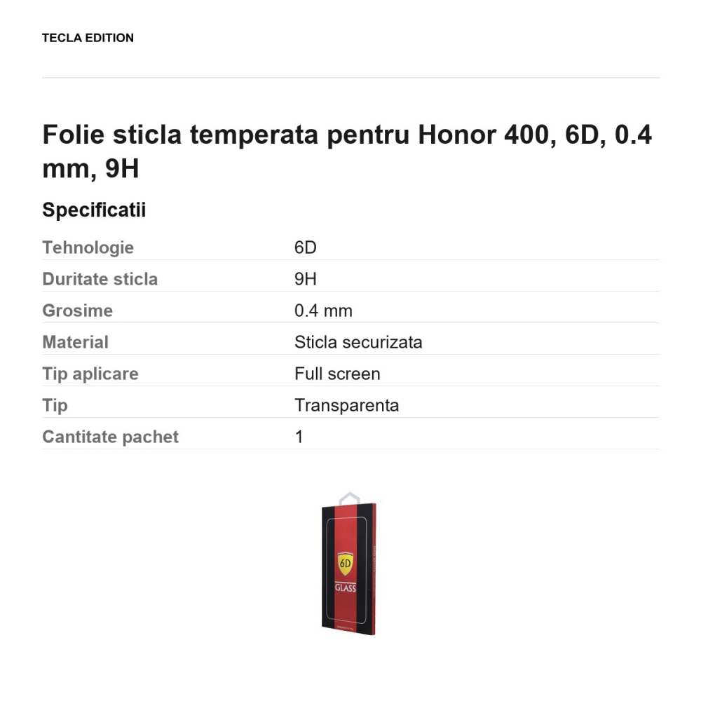 Folie sticla temperata pentru Honor 400, 6D, 0.4 mm, 9H [3]