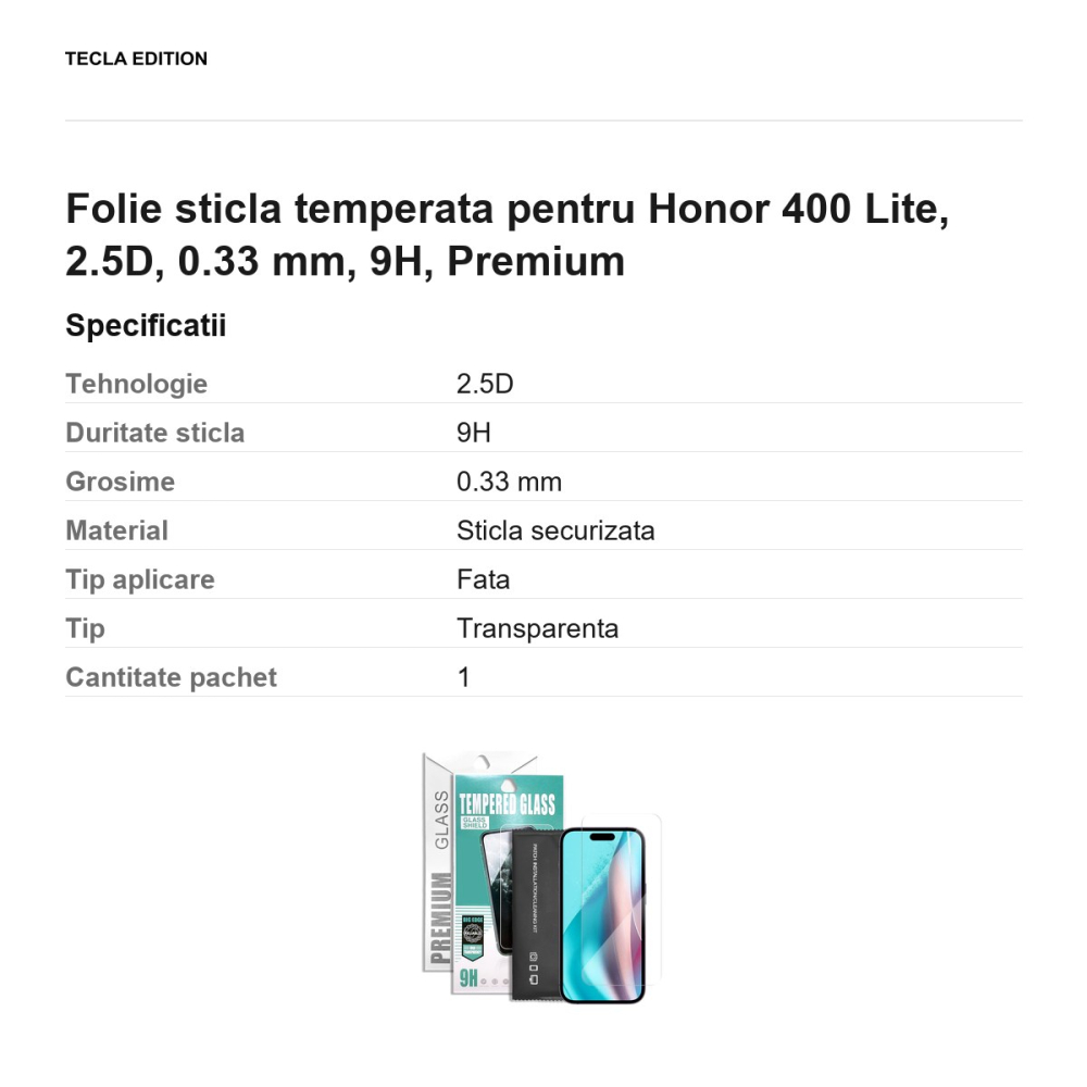 Folie sticla temperata pentru Honor 400 Lite, 2.5D, 0.33 mm, 9H, Premium [3]