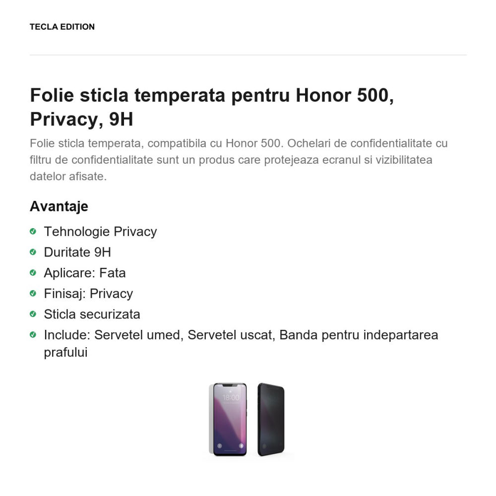 Folie sticla temperata pentru Honor 500, Privacy, 9H [2]