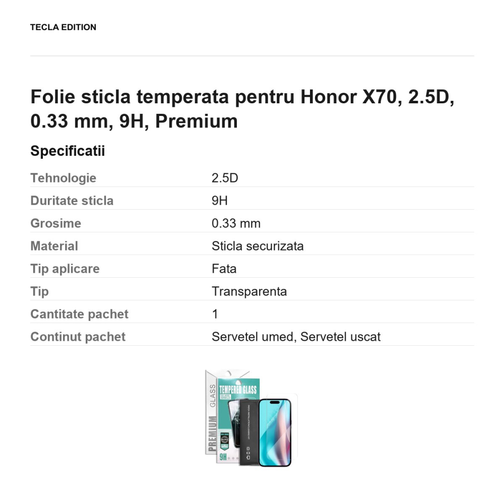 Folie sticla temperata pentru Honor X70, 2.5D, 0.33 mm, 9H, Premium [3]