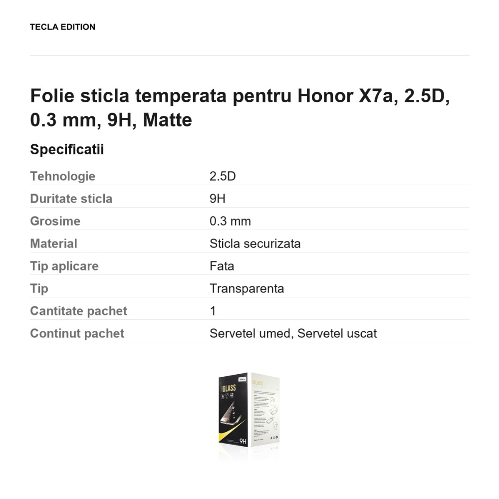 Folie sticla temperata pentru Honor X7a, 2.5D, 0.3 mm, 9H, Matte [3]