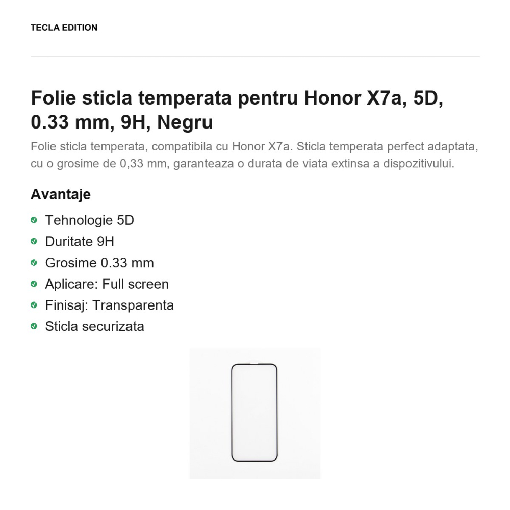 Folie sticla temperata pentru Honor X7a, 5D, 0.33 mm, 9H, Negru [2]