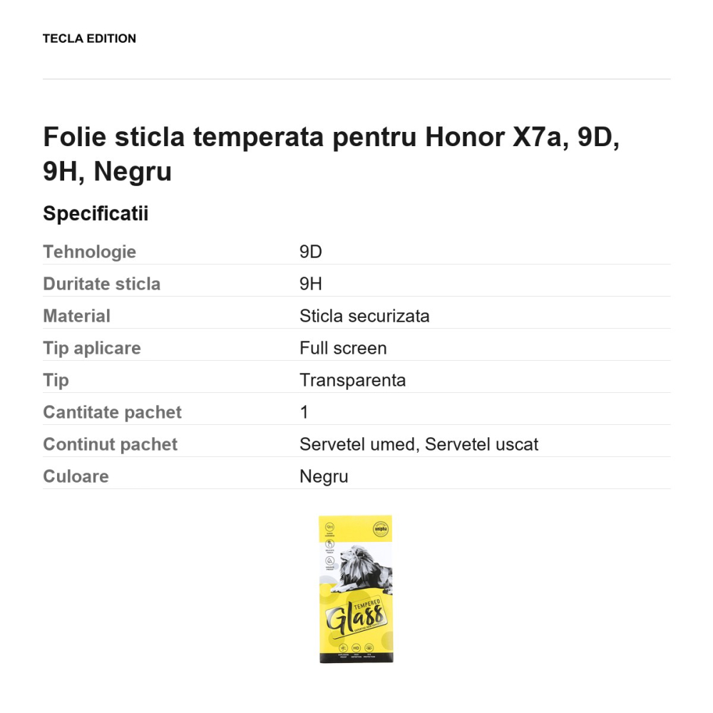 Folie sticla temperata pentru Honor X7a, 9D, 9H, Negru [3]