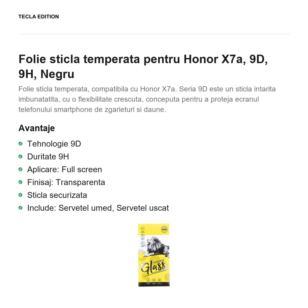 Folie sticla temperata pentru Honor X7a, 9D, 9H, Negru [2]