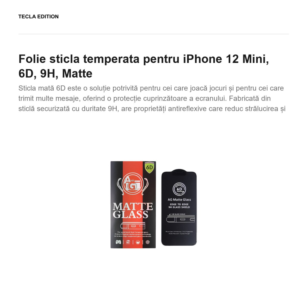 Folie sticla temperata pentru iPhone 12 Mini, 6D, 9H, Matte [2]