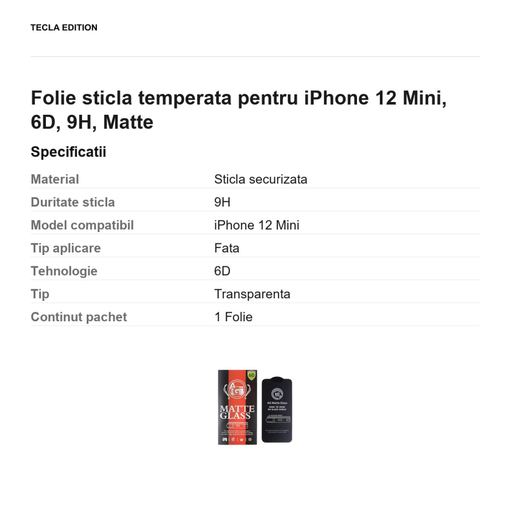 Folie sticla temperata pentru iPhone 12 Mini, 6D, 9H, Matte [3]