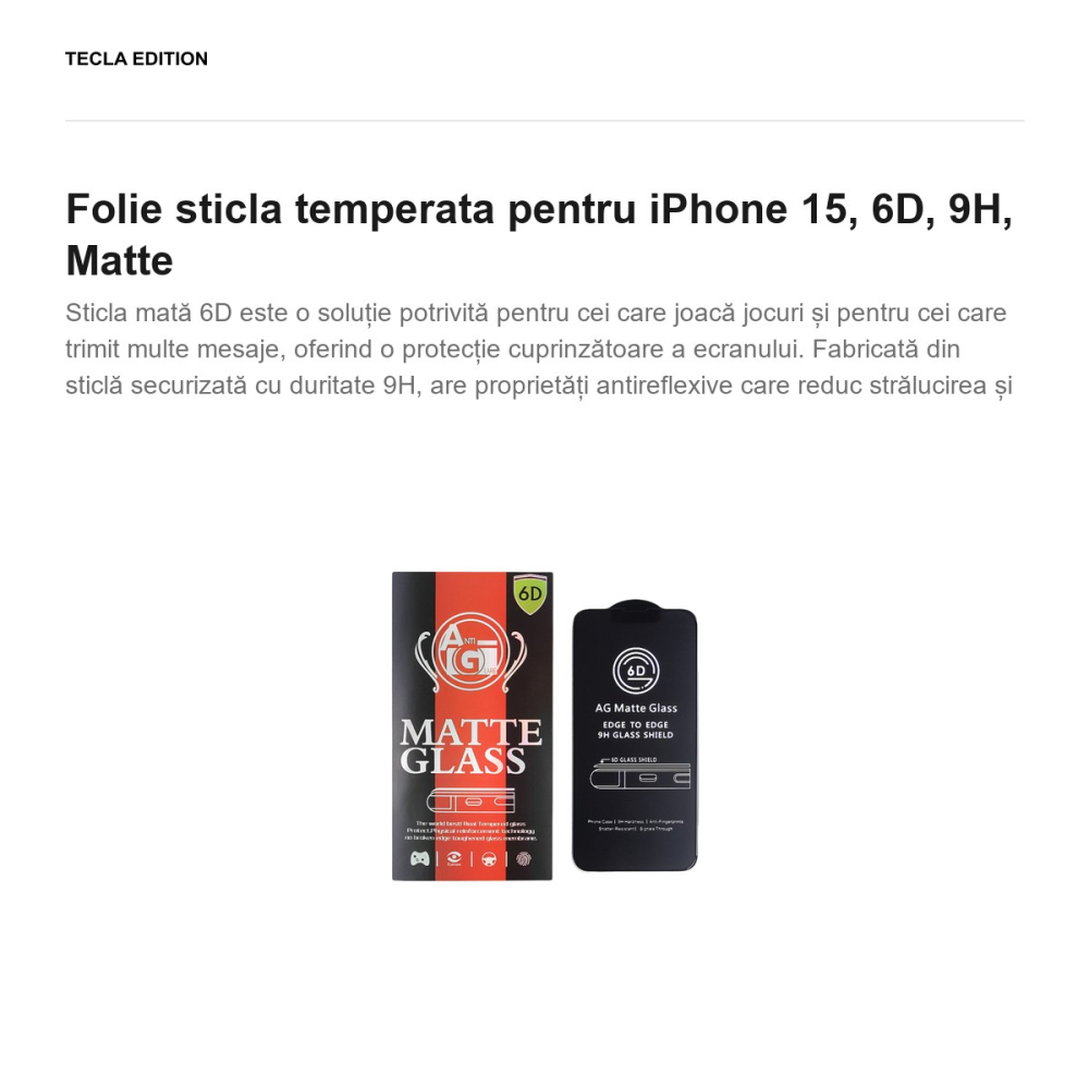 Folie sticla temperata pentru iPhone 15, 6D, 9H, Matte [2]