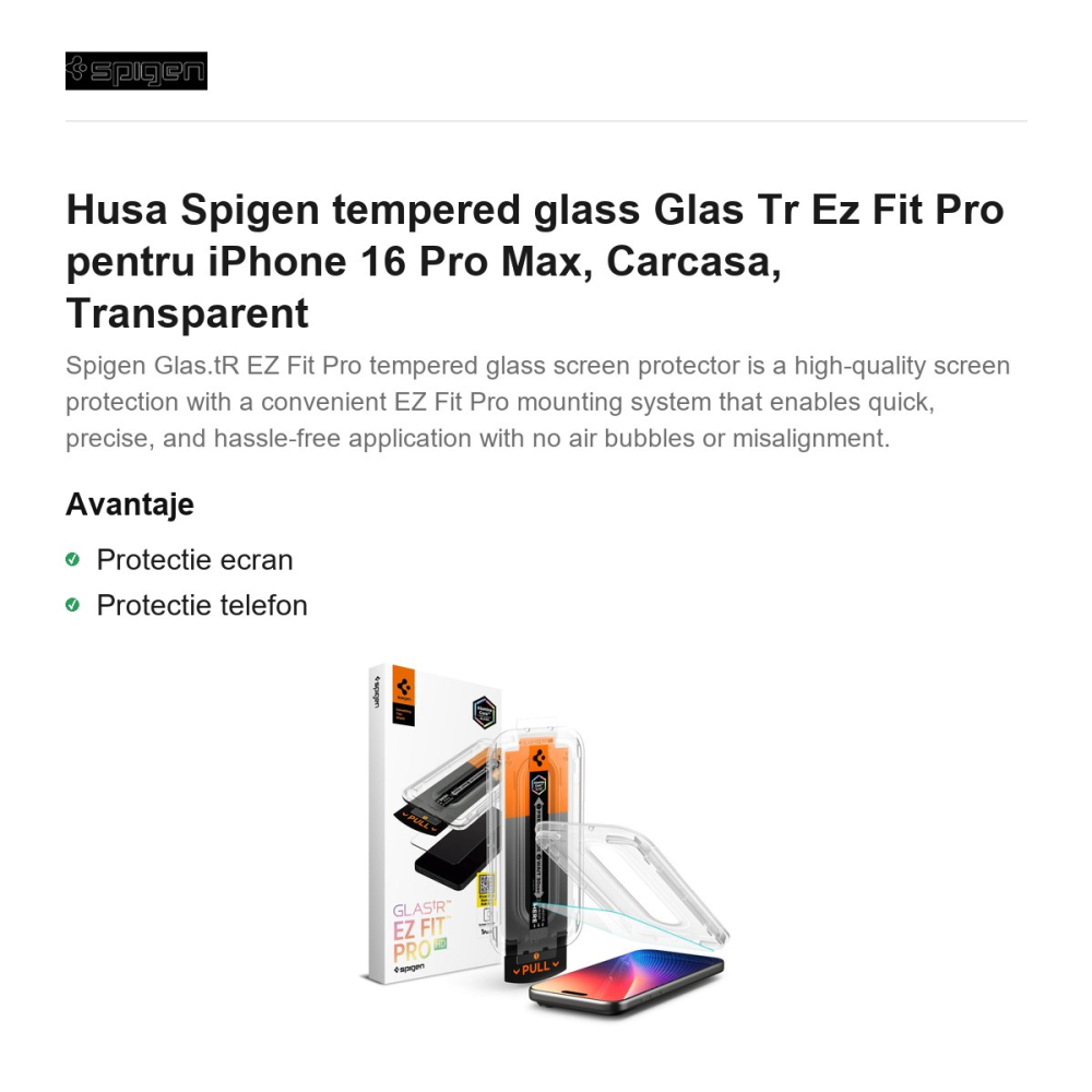 Folie sticla temperata pentru iPhone 16 Pro Max, Spigen, Glas.Tr Ez Fit Pro [2]