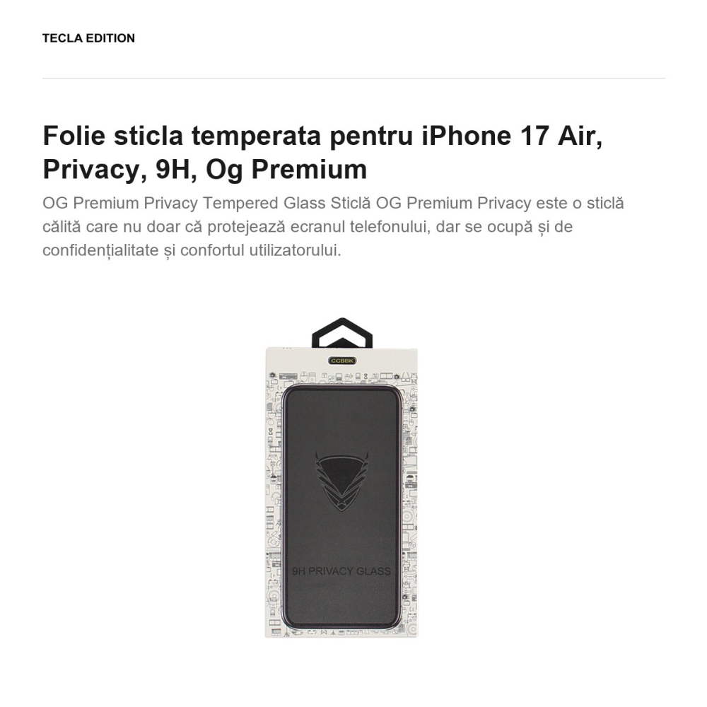 Folie sticla temperata pentru iPhone 17 Air, Privacy, 9H, Og Premium [2]