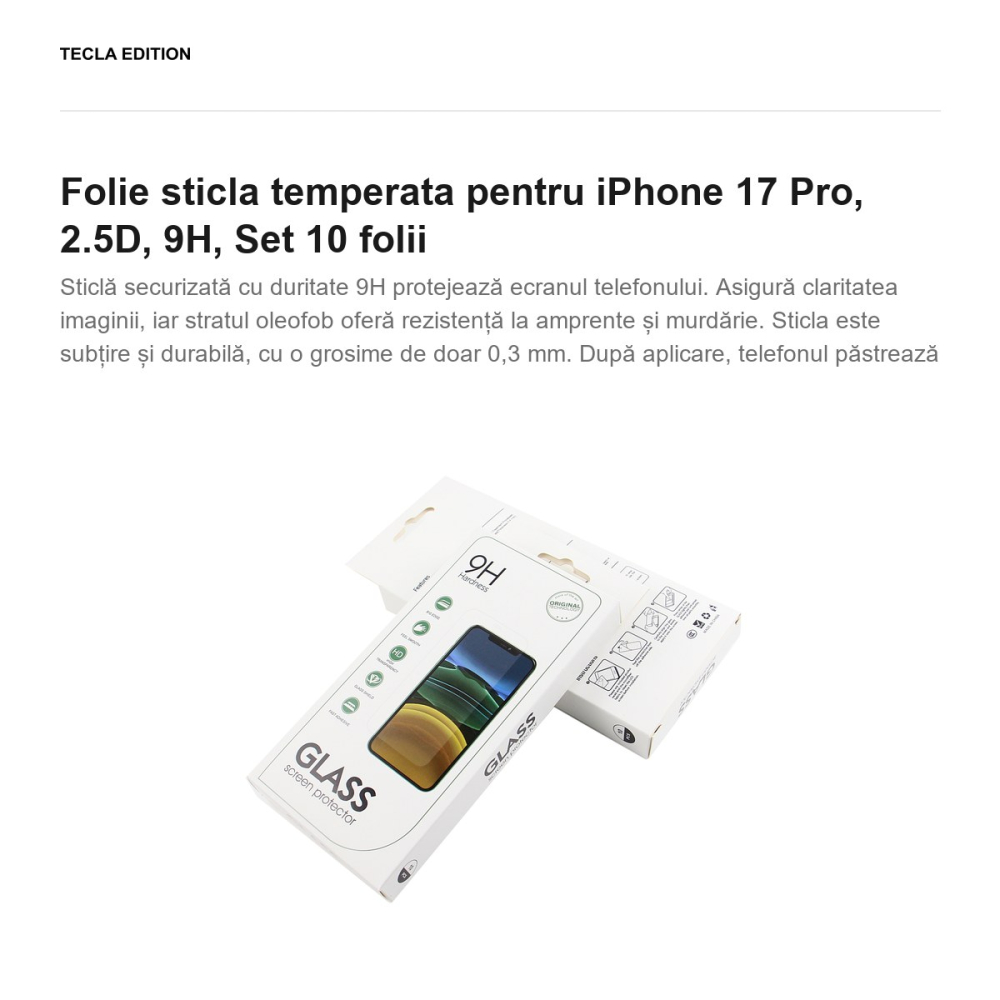 Set 10 folii sticla temperata pentru iPhone 17 Pro, 2.5D, 9H [2]