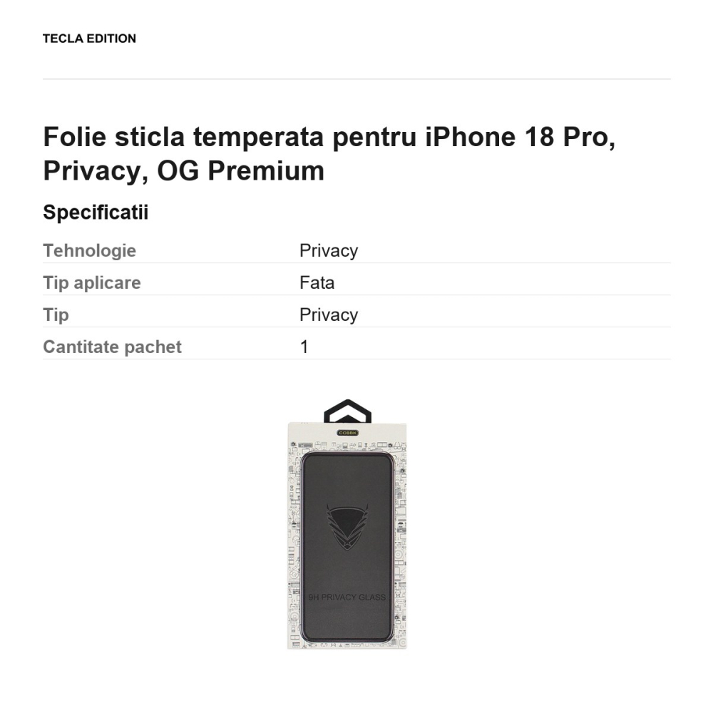 Folie sticla temperata pentru iPhone 18 Pro, Privacy, OG Premium [3]