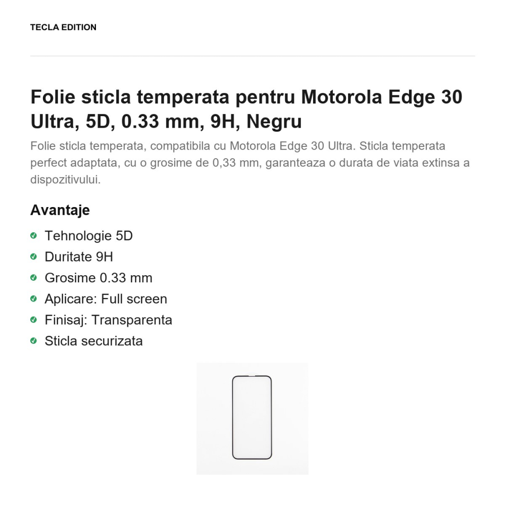 Folie sticla temperata pentru Motorola Edge 30 Ultra, 5D, 0.33 mm, 9H, Negru [2]